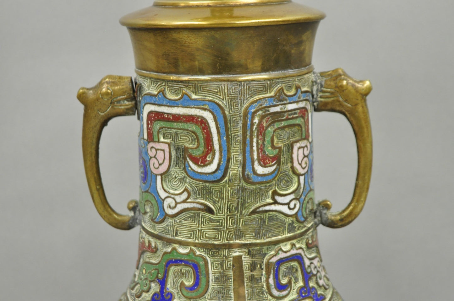Vintage Chinese Porcelain Enamel Bronze Cloisonne Champleve Vase Table Lamp