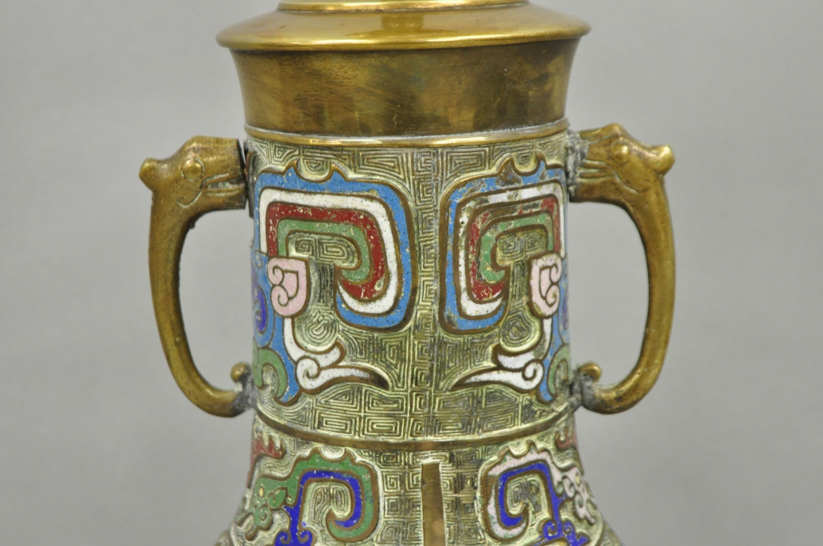 Vintage Chinese Porcelain Enamel Bronze Cloisonne Champleve Vase Table Lamp