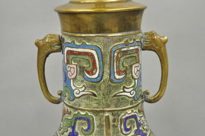 Vintage Chinese Porcelain Enamel Bronze Cloisonne Champleve Vase Table Lamp