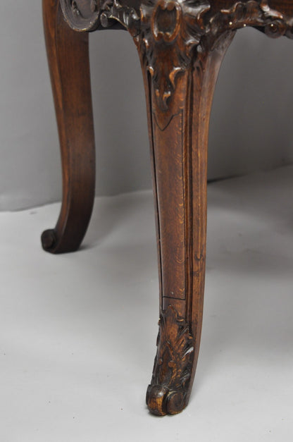 Antique French Country Louis XV Carved Walnut Cane Back Side Chairs - a Pair