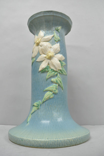Vintage Roseville USA Blue Clematis Flower Art Pottery Jardiniere Pedestal Base