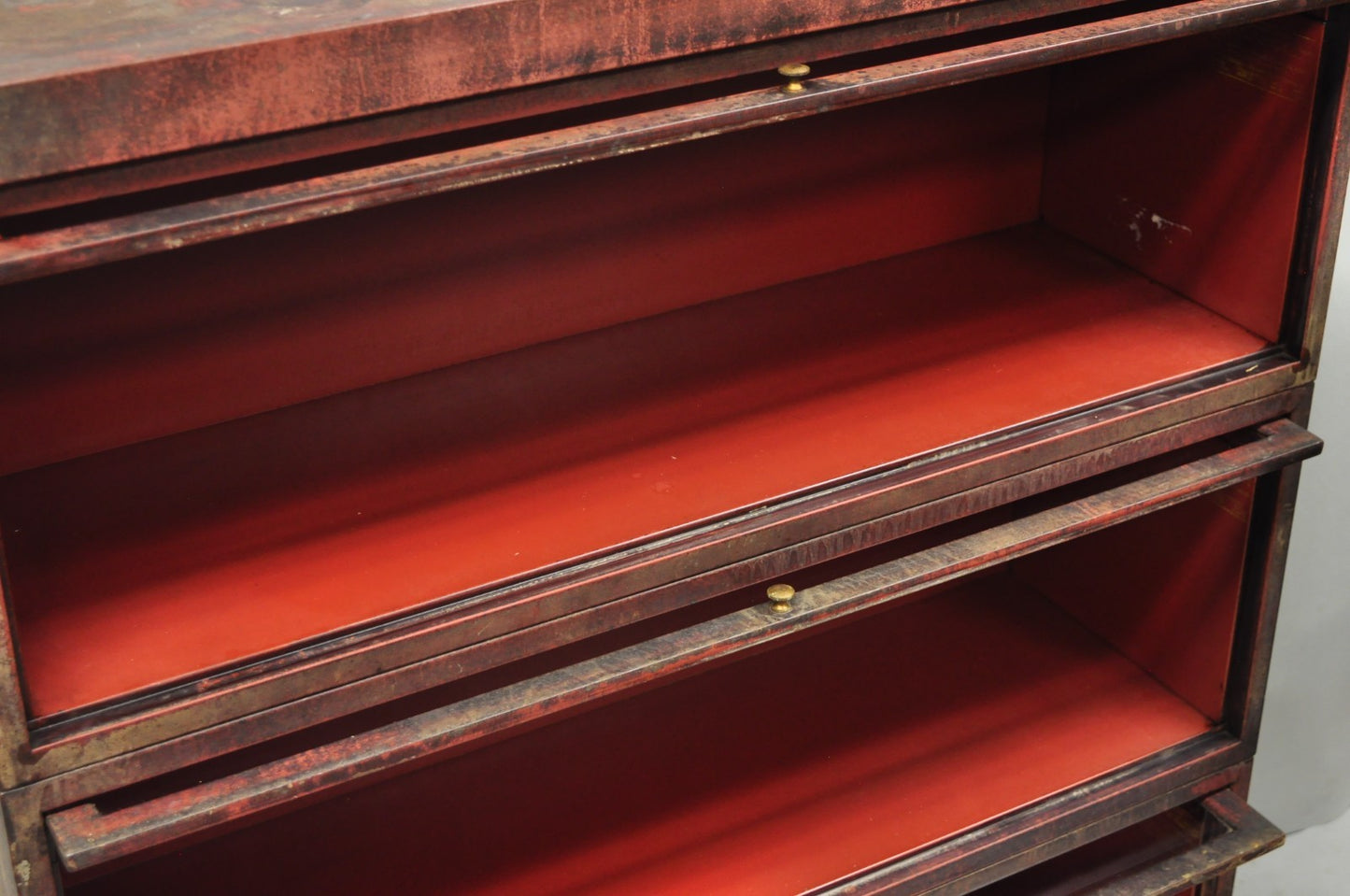Vintage Industrial Steel Metal Faux Woodgrain Painted Stack Barrister Bookcase