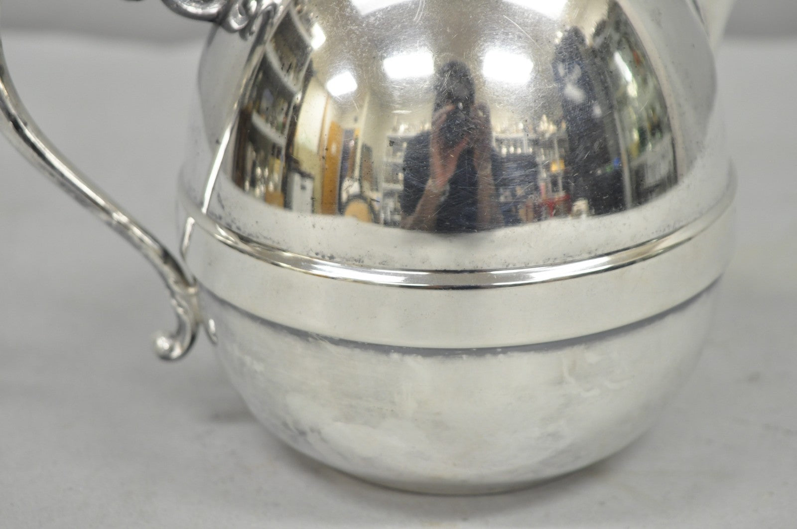 Vintage Art Deco E.P. Copper Silver Plated Bulbous Water Pitcher Jug w/ Handle