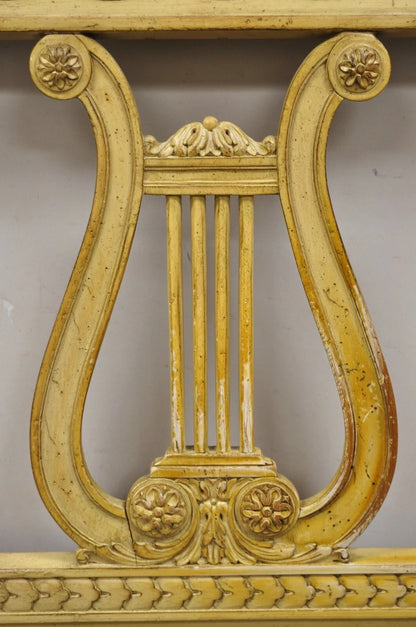 Vintage Italian Neoclassical Carved Lyre Harp Wooden King Size Bed Headboard