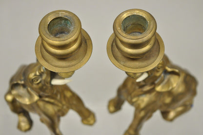 Vintage Gilded Brass Bronze Figural Elephant Small Candlesticks - a Pair