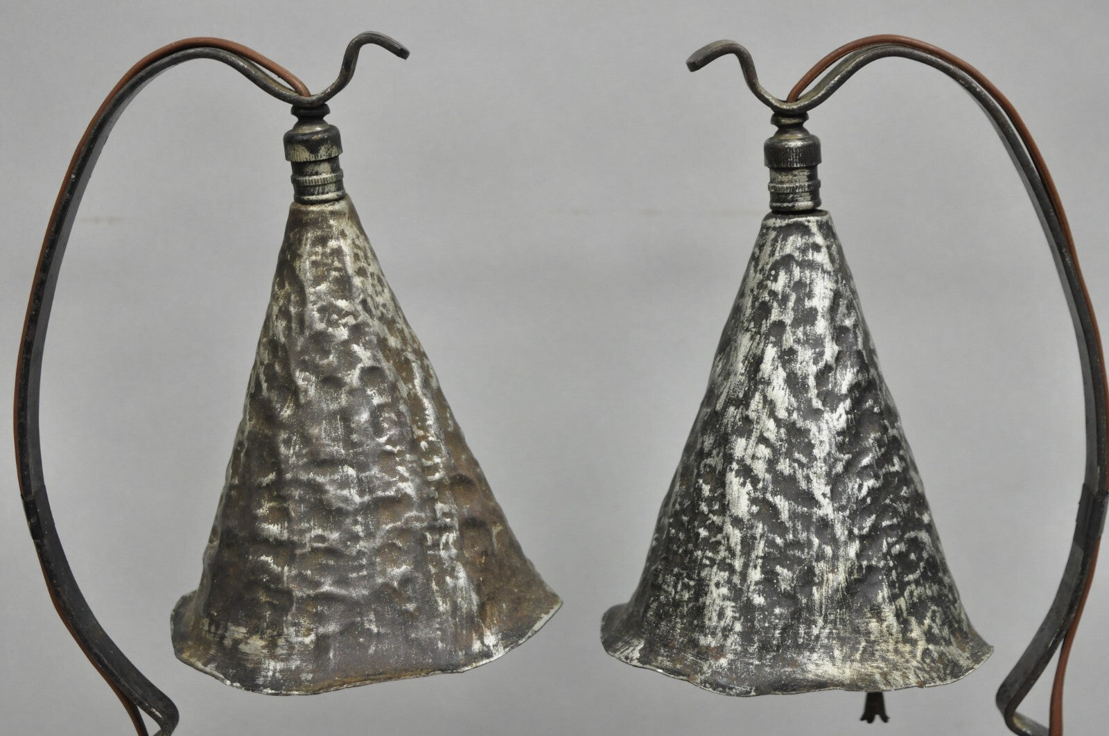 Antique Arts & Crafts Hand Hammered Metal Small Lantern Table Lamps - a Pair