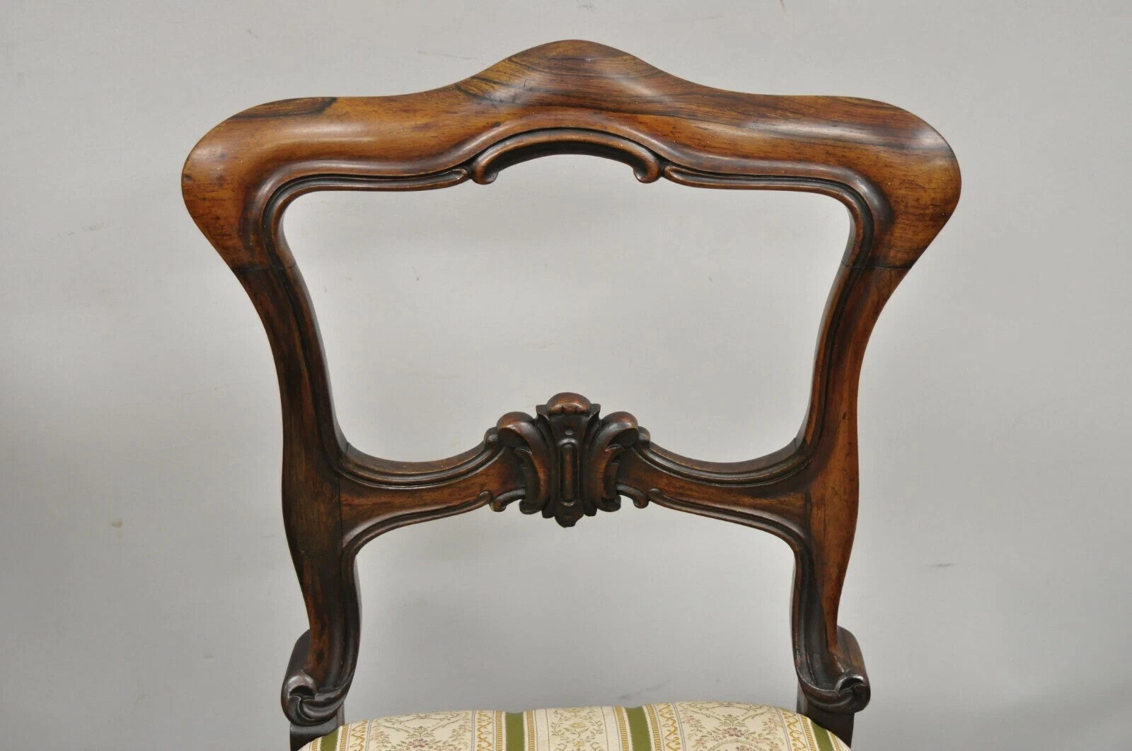 Antique English Victorian Carved Rosewood Parlor Dining Side Chairs - a Pair