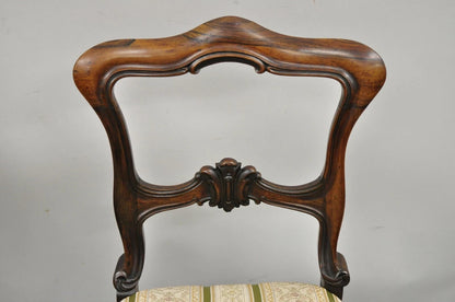 Antique English Victorian Carved Rosewood Parlor Dining Side Chairs - a Pair