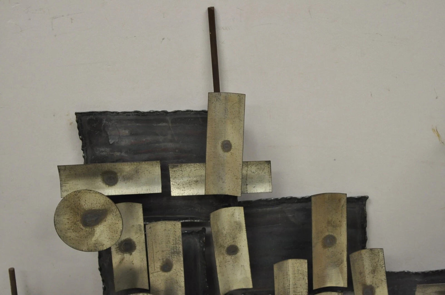 Mid Century Modern Brutalist Steel Metal 48" Wall Sculpture after Curtis Jere