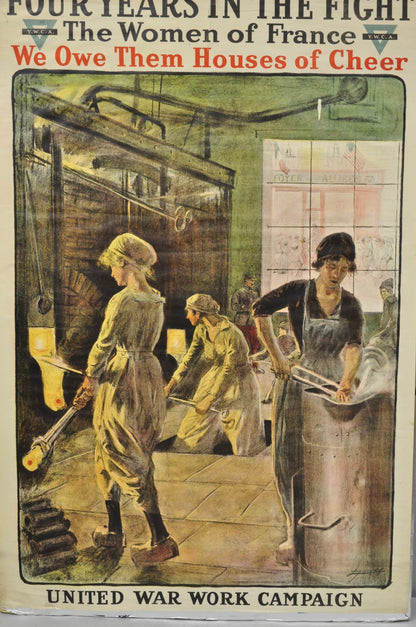 Original Vintage YWCA 1918 WWI Poster 'Four Years in the Fight' by Lucien Jonas