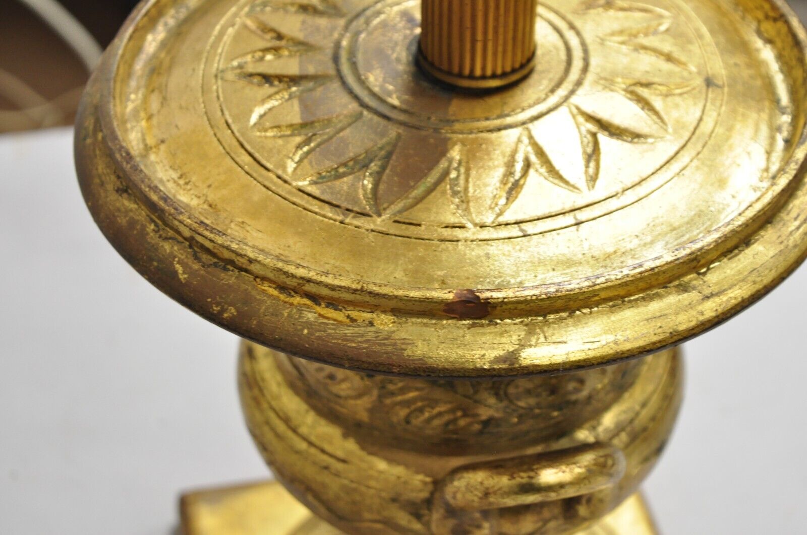 Vintage Italian Hollywood Regency Ceramic Gold Twin Handle Urn Table Lamp