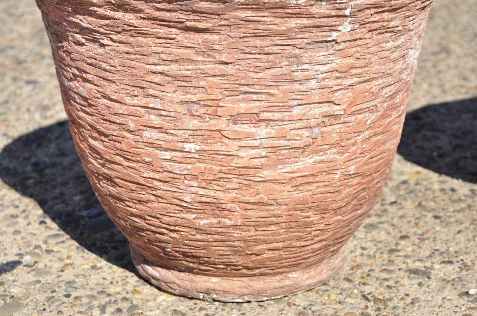 Pair of Vtg Red Distress Painted Fiberglass Round Garden Planter Pots Faux Stone