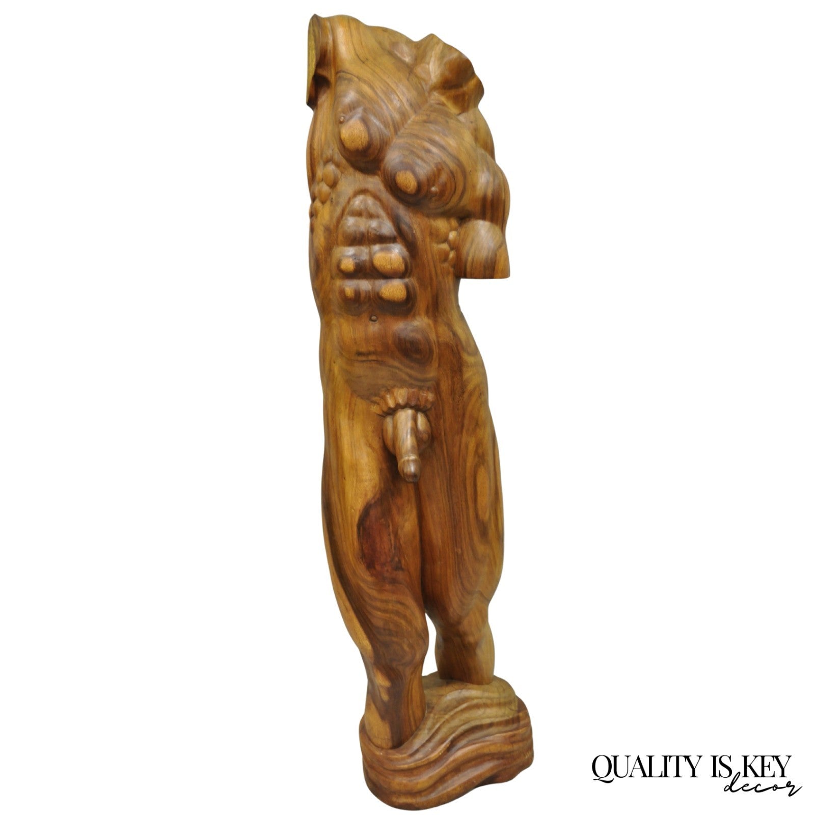 Vintage Mid Century Modern 60" Life-Size Nude Male Carved Wood Statue Sculpture