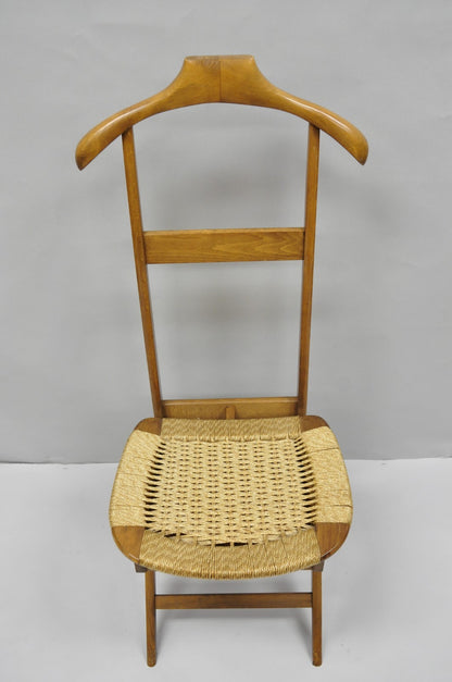 Vintage Mid Century Italian Style Modern Beech Wood Clothing Valet Chair Seat, B