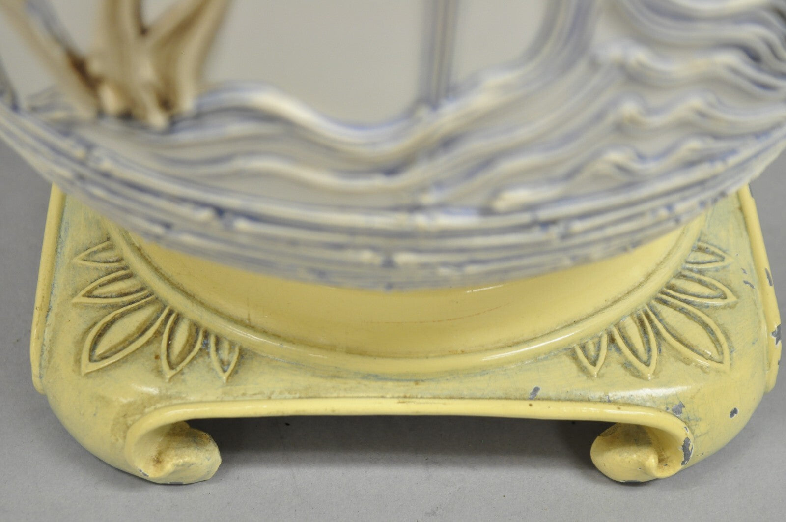 Vintage Chinoiserie White Porcelain Jardinere Table Lamp w/ Applied Flowers