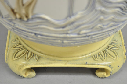 Vintage Chinoiserie White Porcelain Jardinere Table Lamp w/ Applied Flowers