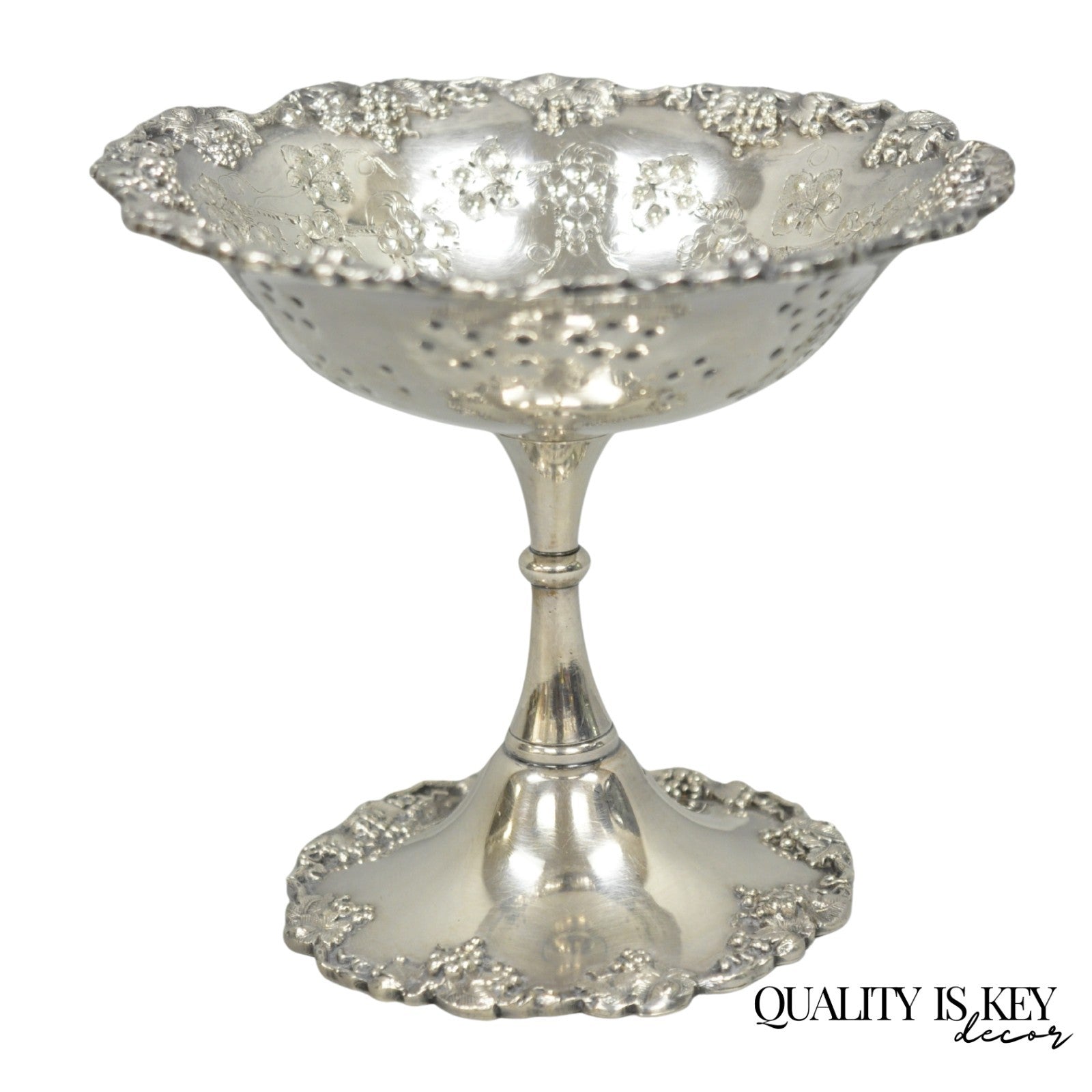 Victorian Silver Plated Grapevine Repousse Pedestal Candy Nut Dish by Barbour