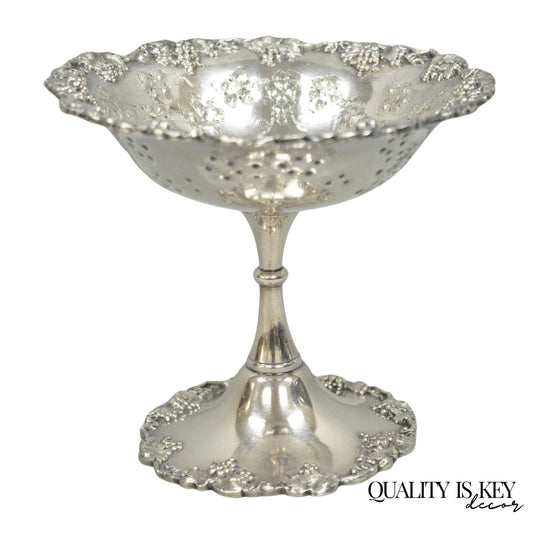 Victorian Silver Plated Grapevine Repousse Pedestal Candy Nut Dish by Barbour