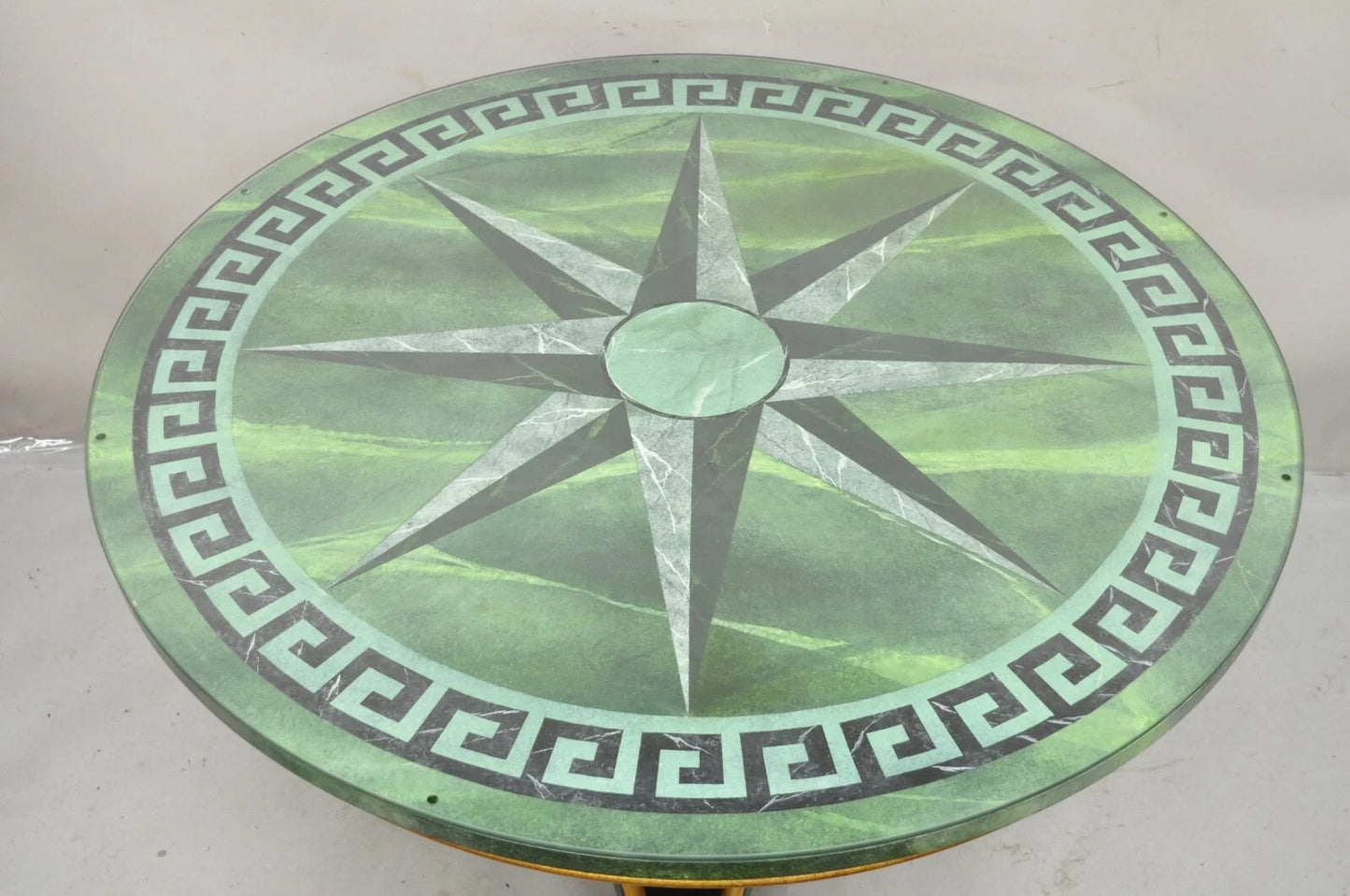 Maitland Smith French Empire Green Greek Key Sunburst Round Dining Center Table