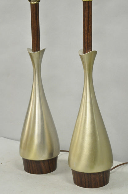 Vintage Mid Century Modern Sculptural Brushed Metal Table Lamps by Laurel - Pair