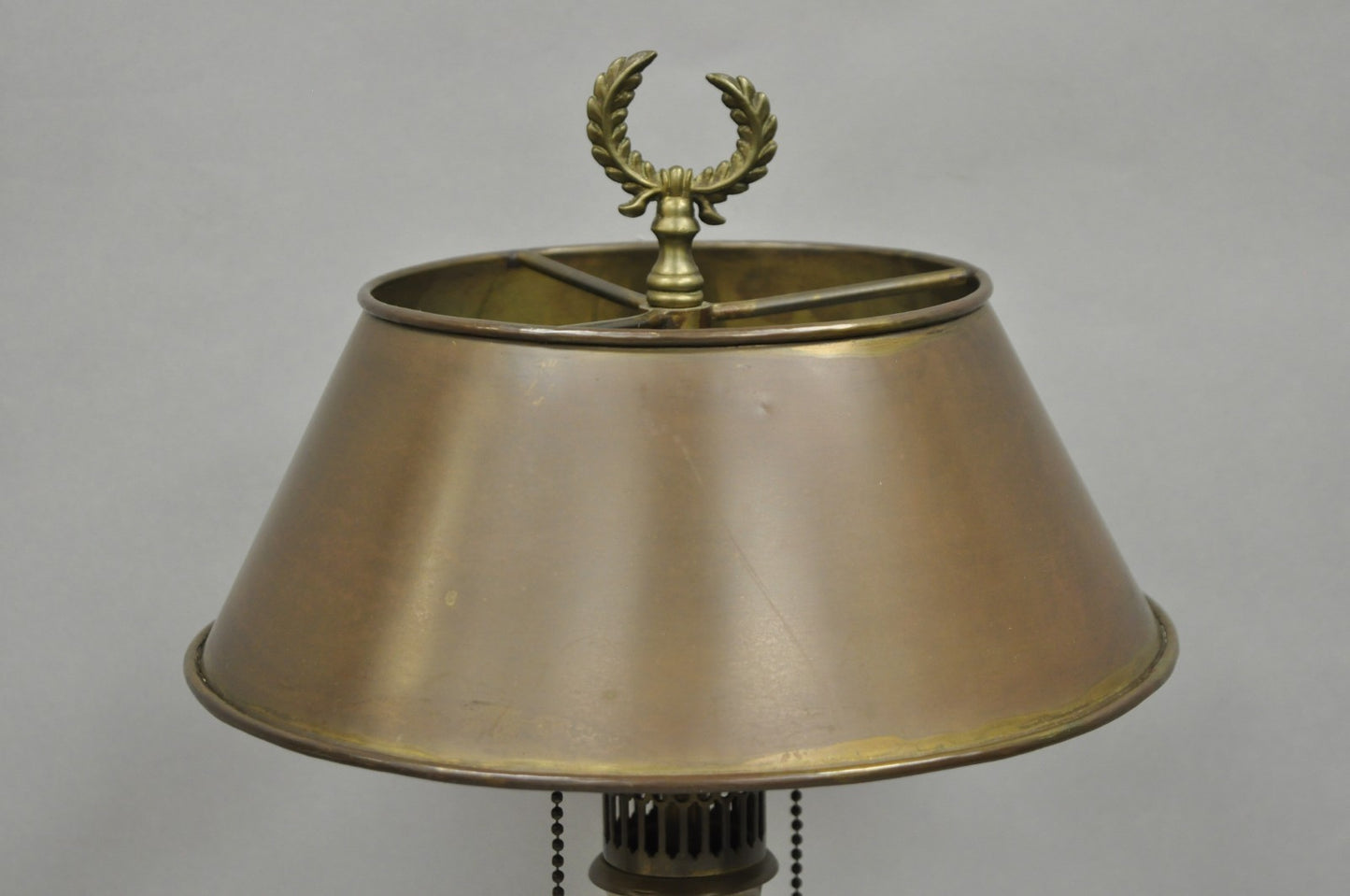 Vintage French Empire Burnished Brass Small Bouillotte Black Column Table Lamp