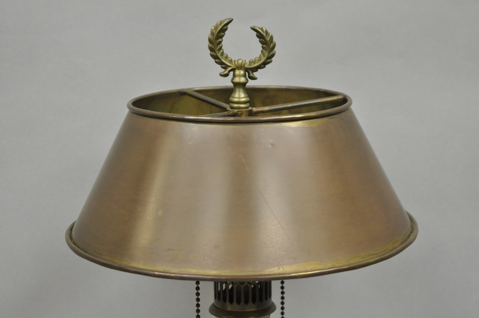 Vintage French Empire Burnished Brass Small Bouillotte Black Column Table Lamp