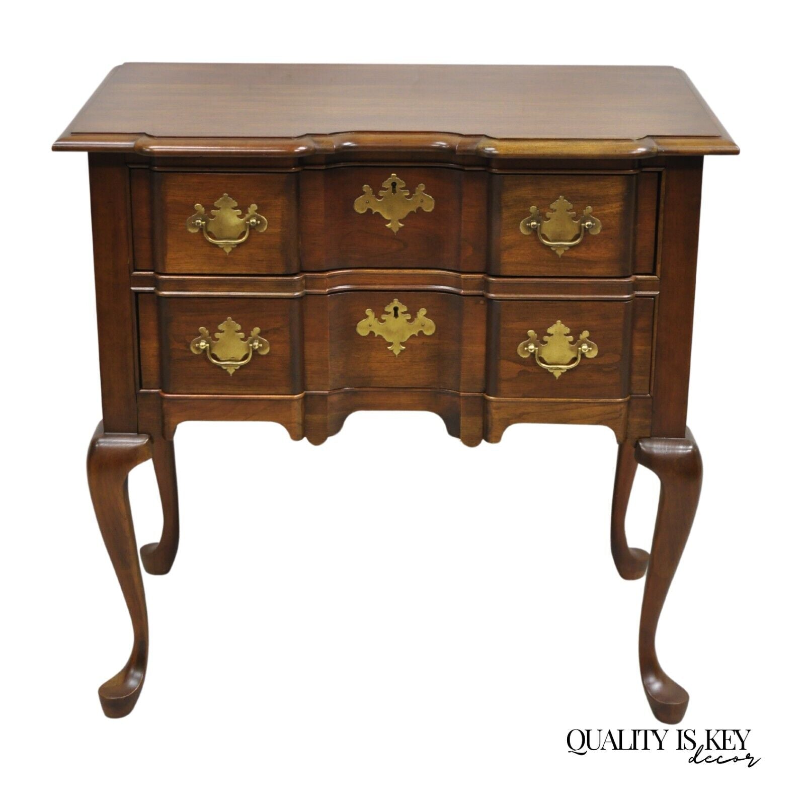 Vintage Pennsylvania House Queen Anne Cherry Wood Block Front 2 Lowboy Chest