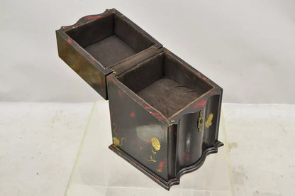 Vintage George III Style Lacquered Wood Hand Painted Butterfly Flower Knife Box