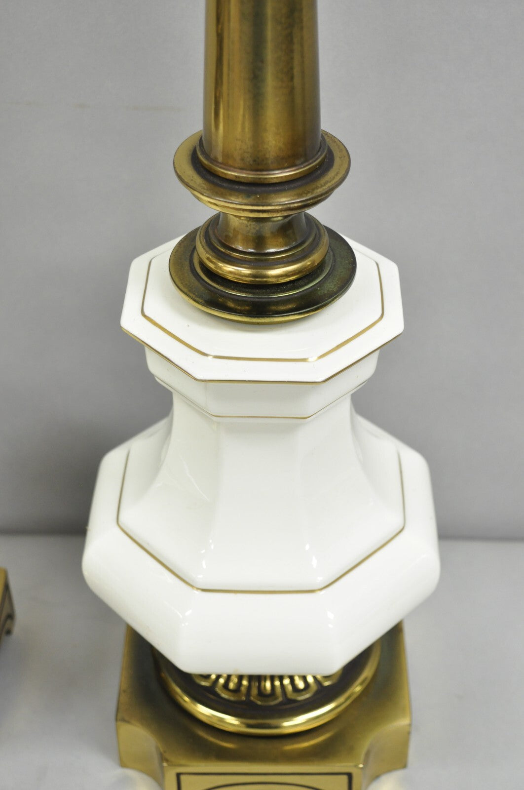 Vintage Stiffel Empire Style Burnished Brass & Porcelain Table Lamps (B) - Pair