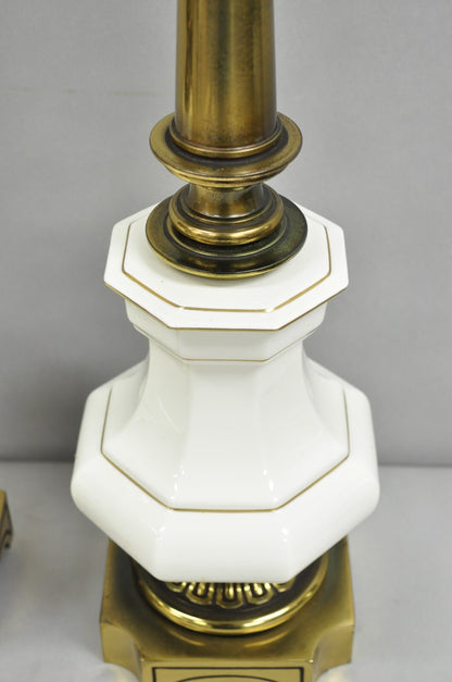 Vintage Stiffel Empire Style Burnished Brass & Porcelain Table Lamps (B) - Pair