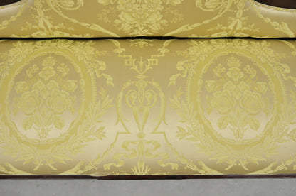 Antique American Empire Neoclassical Carved Mahogany Sofa with Gold Fabric