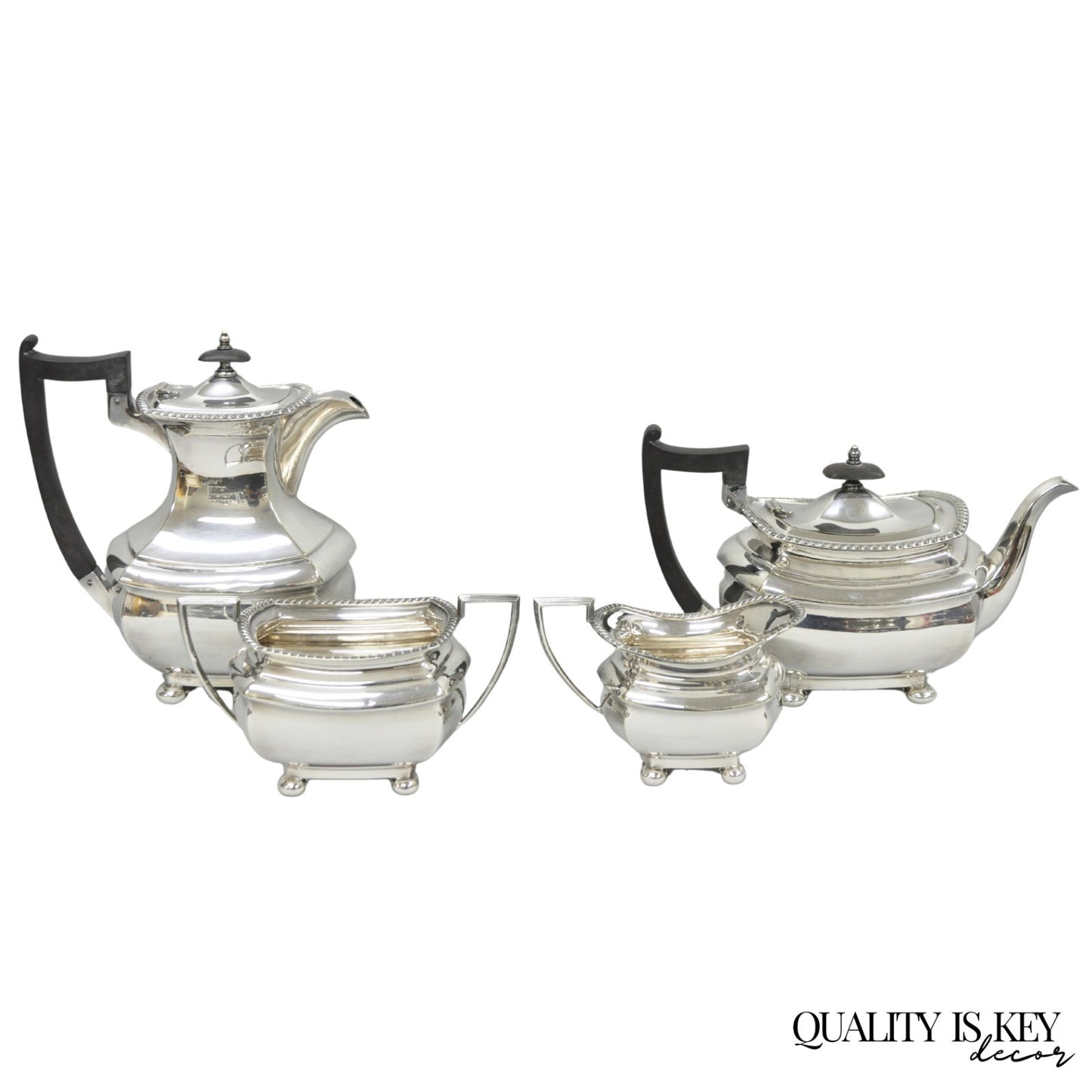 Antique Walker & Hall 53499 Art Deco Silver Plated Tea Service Set - 4 Pcs