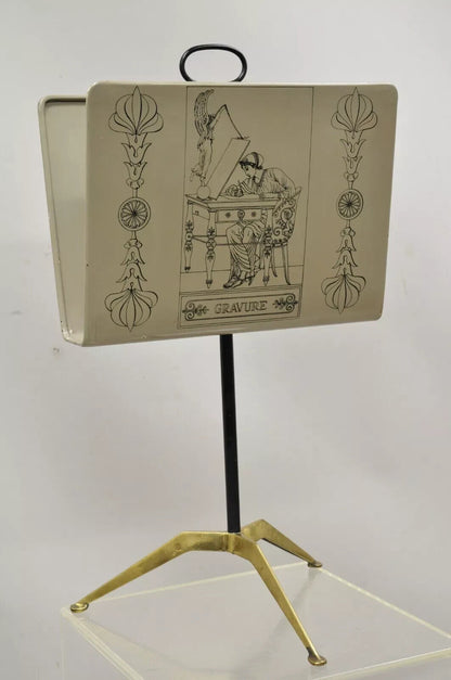 Piero Fornasetti Gravure Italian Mid Century Modern Brass Magazine Rack Stand