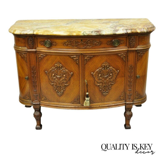 French Louis XV Renaissance Rouge Marble Top Demilune Buffet Sideboard Cabinet