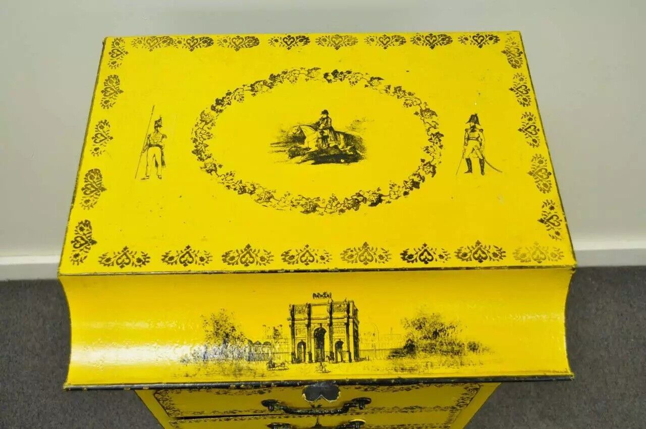 Antique 19th C. Italian Regency Tole Metal Flip Top Yellow Vanity Sink Drysink