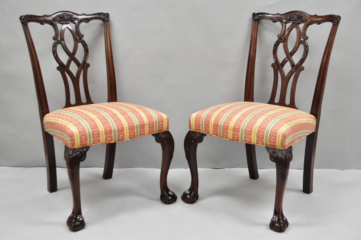 Vintage Chippendale Mahogany Ball and Claw Dining Side Chairs attr. Kindel, Pair