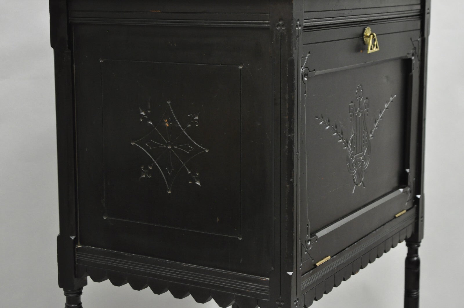 Antique Victorian Aesthetic Movement Black Ebonized Music Stand Side Table