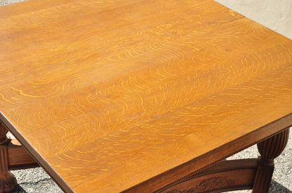 Antique Victorian Quarter Sawn Golden Oak 48" Square Dining Table with 2 Leaves