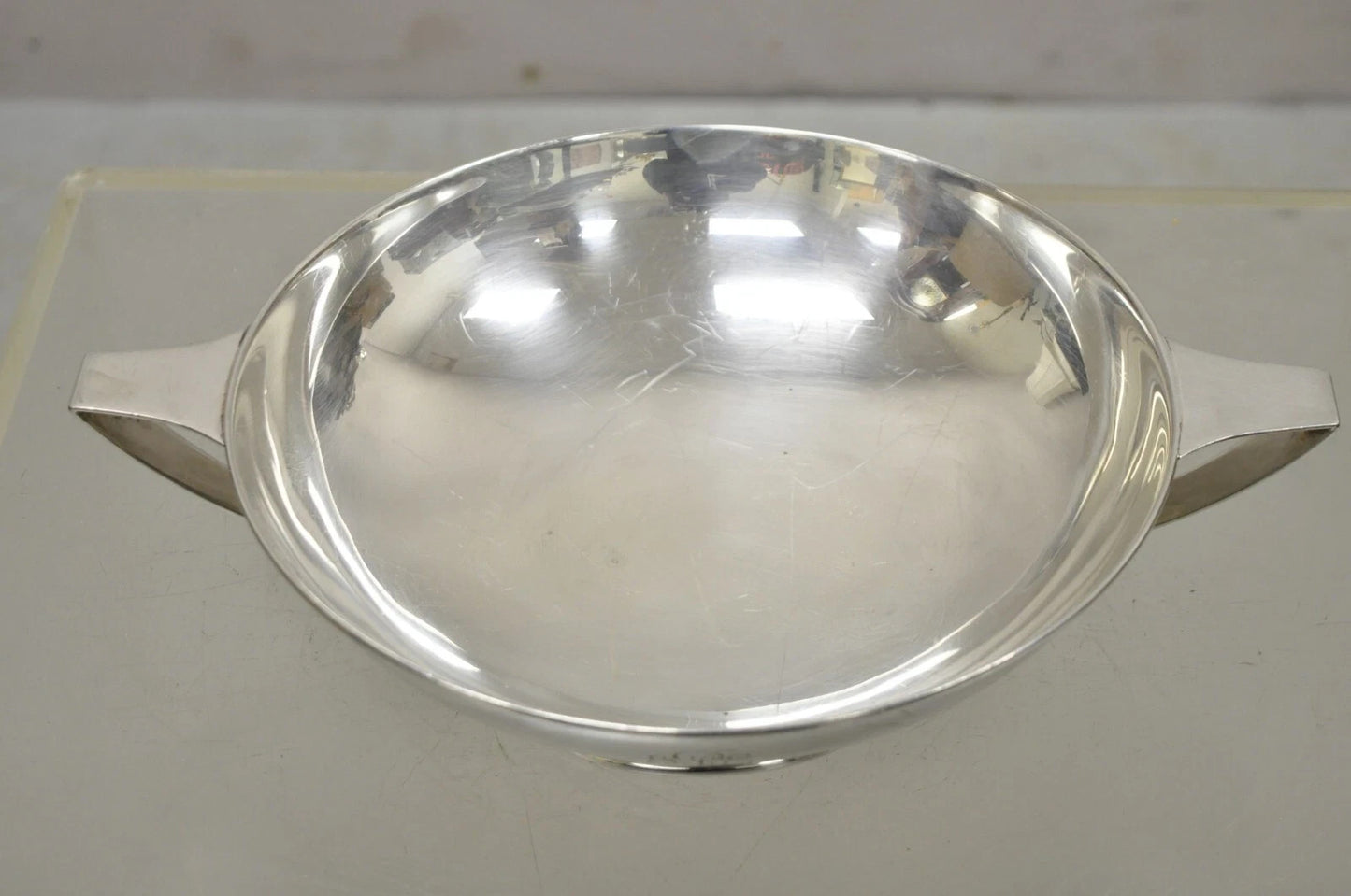 L.B.S. Co. English Sheffield Round Silver Plated Twin Handle Shallow Bowl Dish