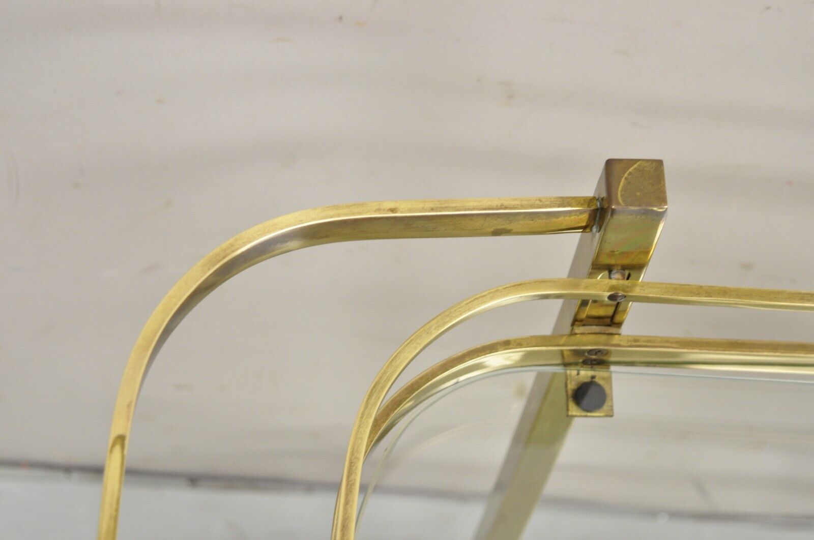 Vintage Mid Century Modern Brass Bar Tea Cart with Glass Shelves