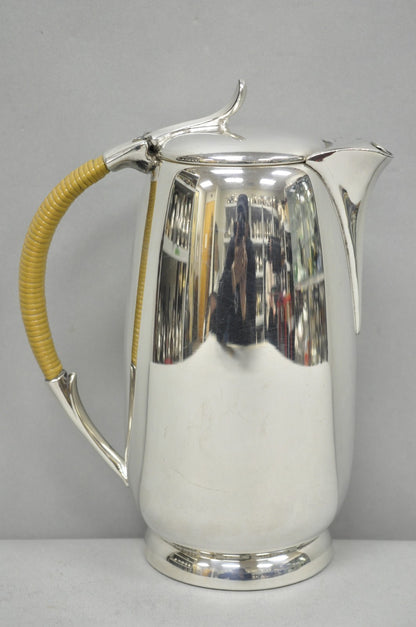 Amston Mid Century Modern Silver Plated Rattan Wicker Handle Coffee Pot Pitcher