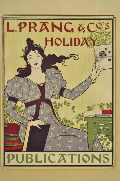 Antique L. Prang & Co's Louis Rhead 1895 Holiday Magazine Framed Art Print