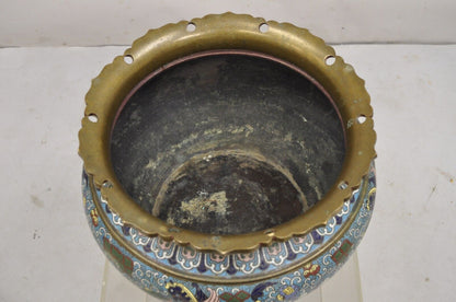 Japanese Meiji Style Cloisonné Champleve Enameled Bronze Jardiniere Planter Bowl