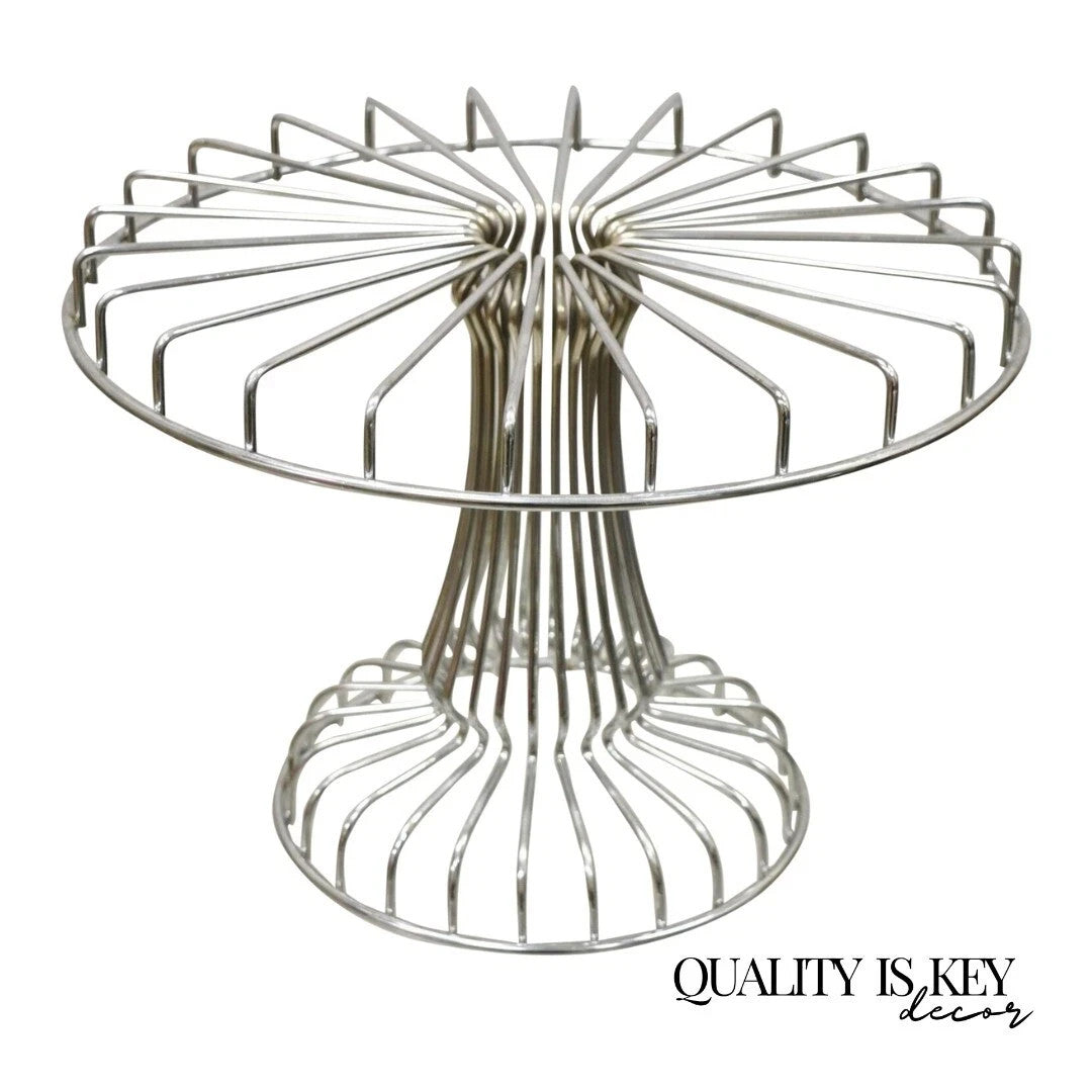 Vintage Mid Century Modern Chrome Metal Wire Pedestal Pastry Cake Stand