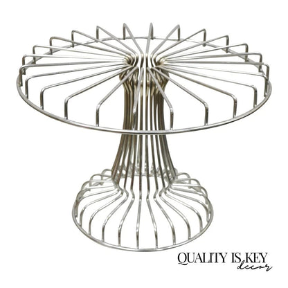Vintage Mid Century Modern Chrome Metal Wire Pedestal Pastry Cake Stand