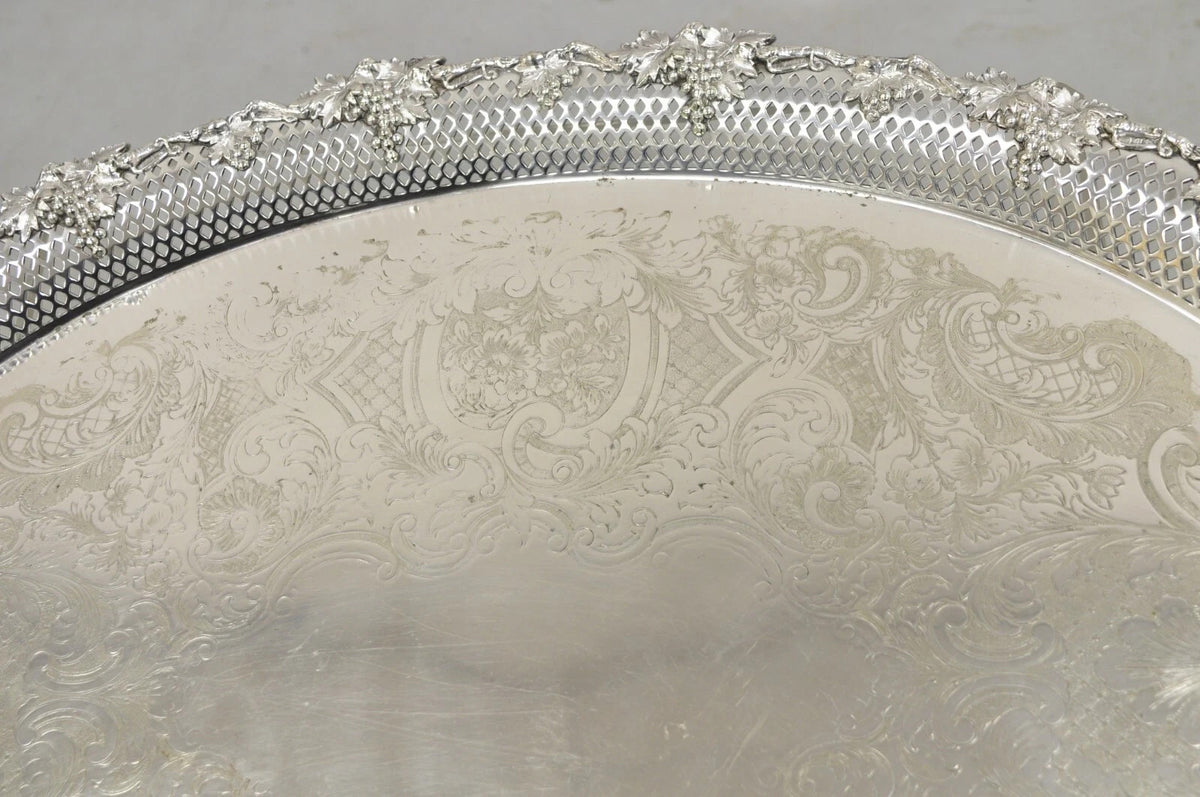 Antique Barker Ellis Victorian Silver Plated Grapevine Repousse Bar Serving Tray