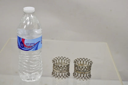 Antique English Victorian Silver Plated Fretwork Crown Napkin Rings - a Pair