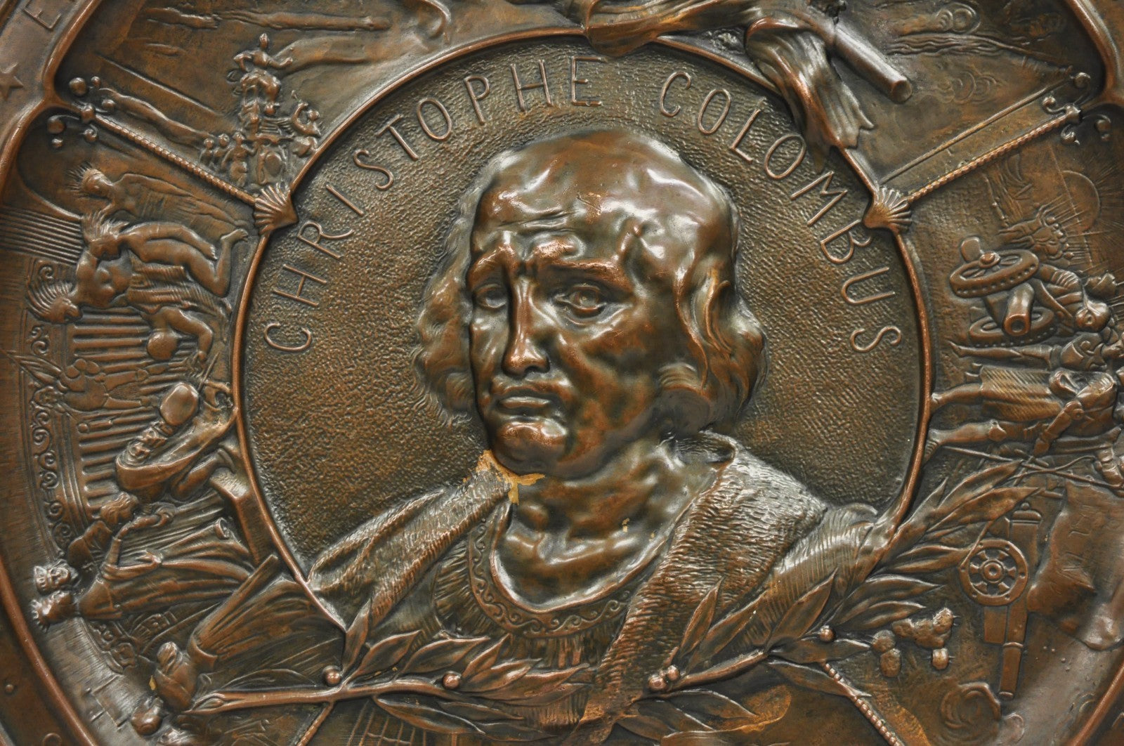 1893 World's Fair Columbian Exhibition Christopher Columbus Bronze Charge Plaque