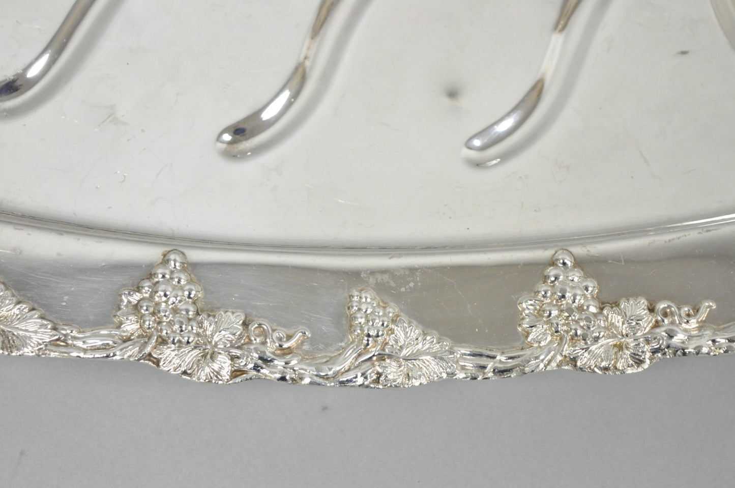 Antique English Victorian Silver Plated Grapevine Meat Cutlery Tray by Benedict