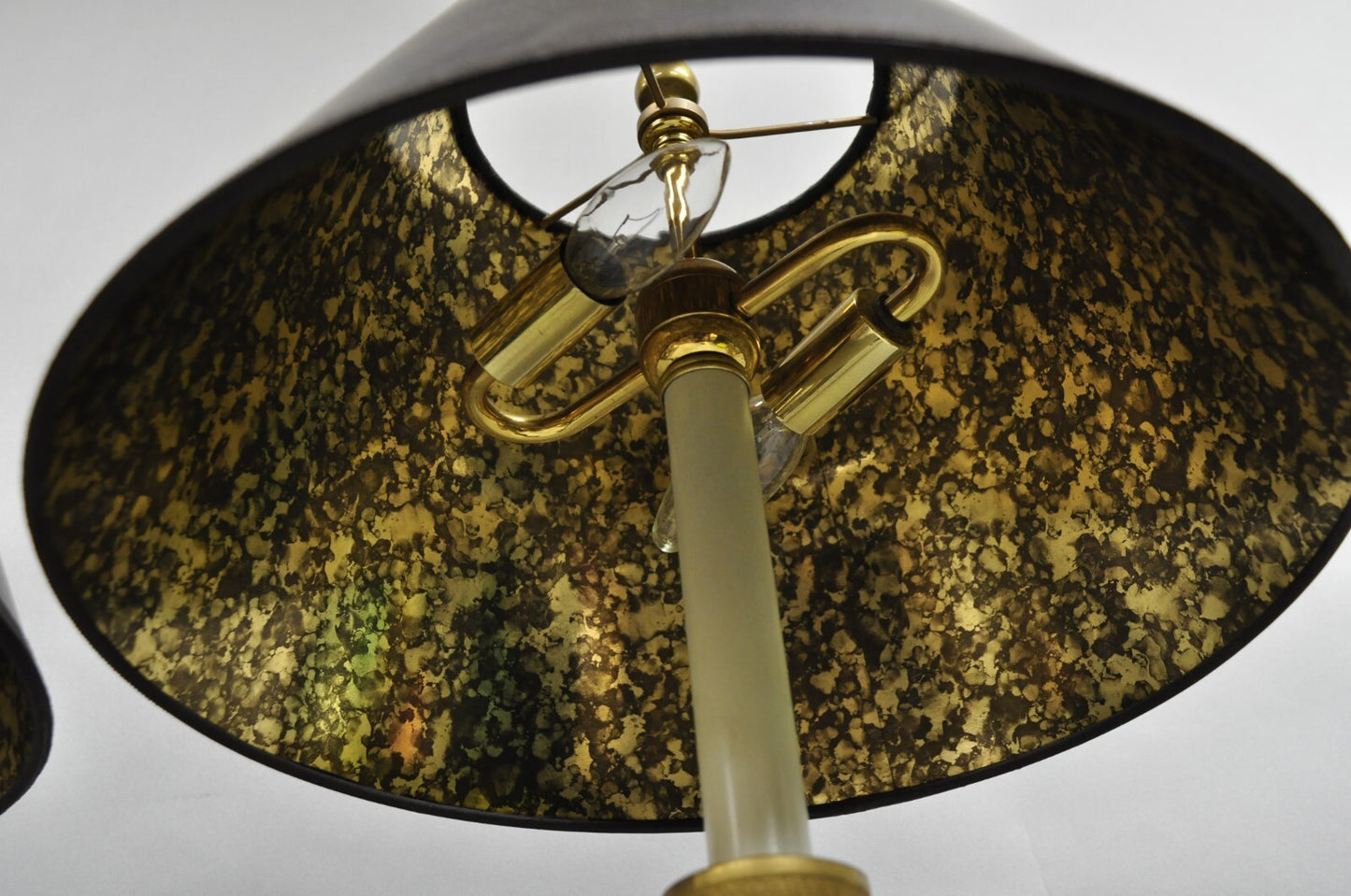 Vintage Marbro French Empire Porcelain Bouillotte Candlestick Table Lamps Pair